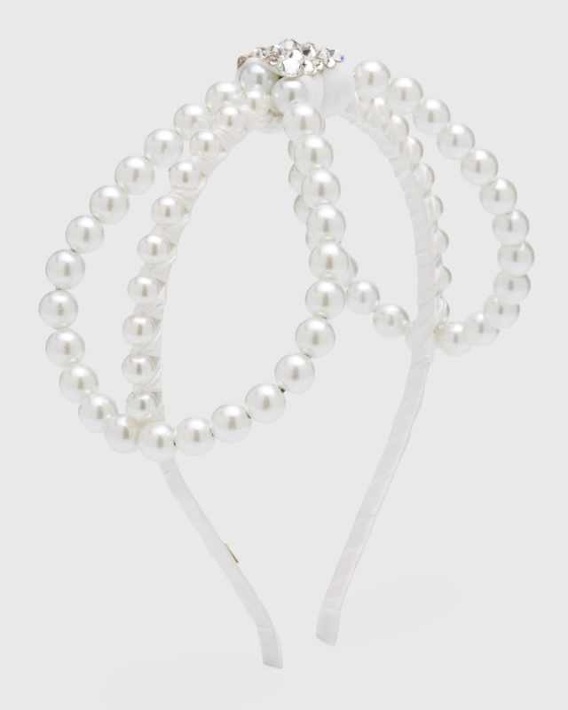 Girl's Faux Pearl Open-Bow Headband