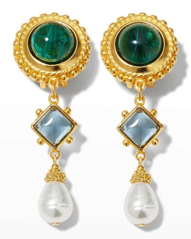 Multi Stone Clip-On Earrings