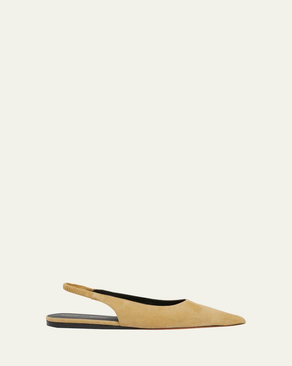 Spike Suede Point-Toe Slingback Ballerina Flats