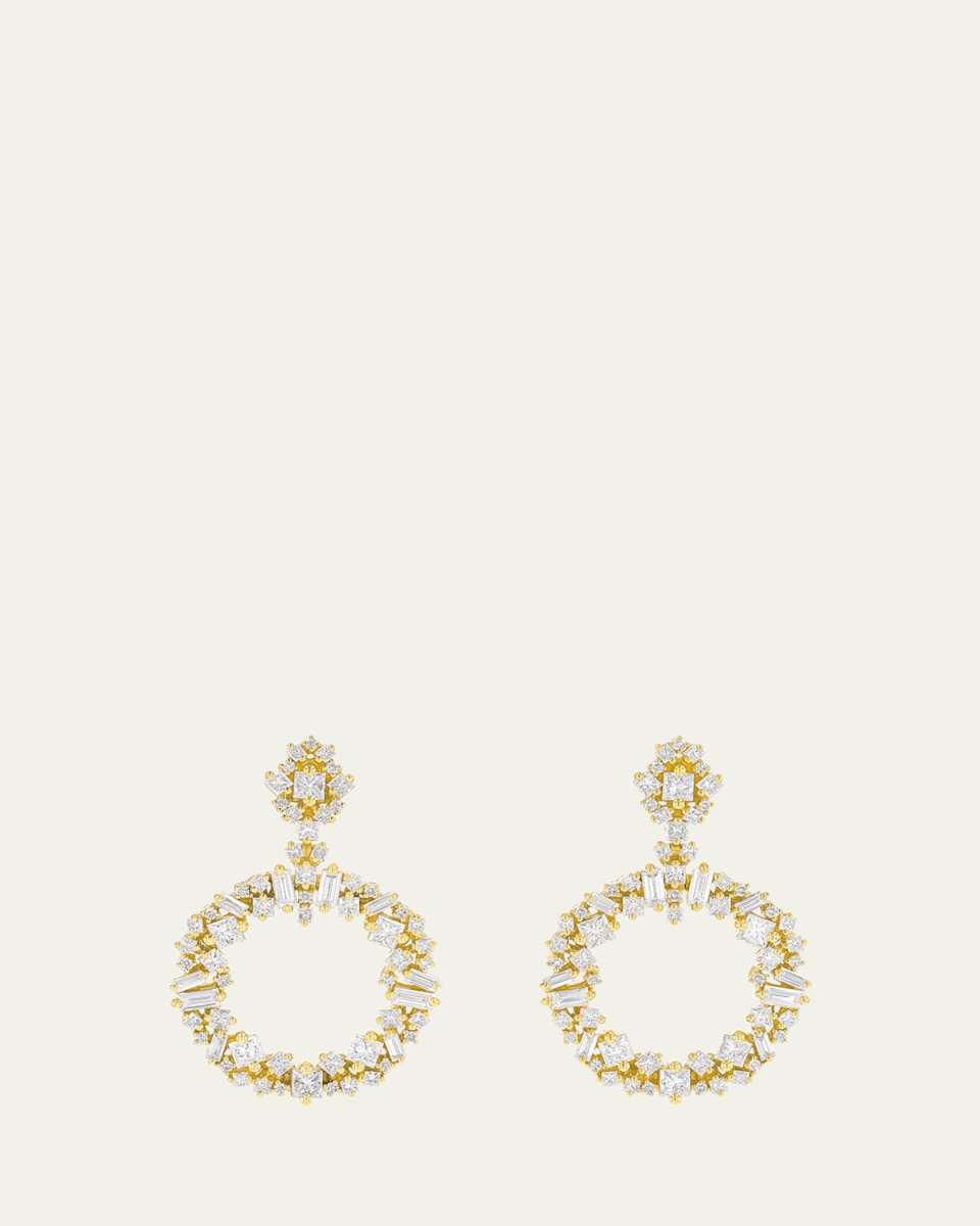 18K Yellow Gold Hollow Drop Diamond Earrings