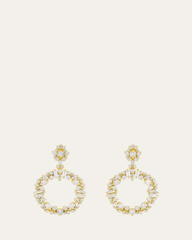 18K Yellow Gold Hollow Drop Diamond Earrings
