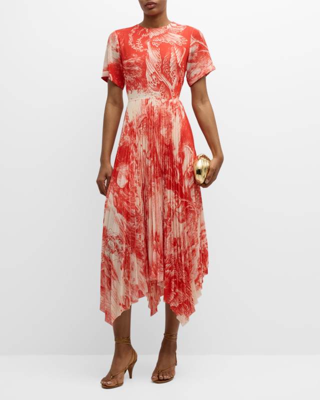 Oceanscape Printed Midi Dress with Handkerchief Hem