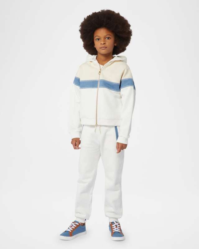 Girl's Denim Trim Fleece Hoodie, Size 8-14