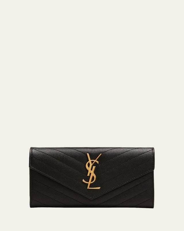 YSL Monogram Large Flap Wallet in Grained Leather