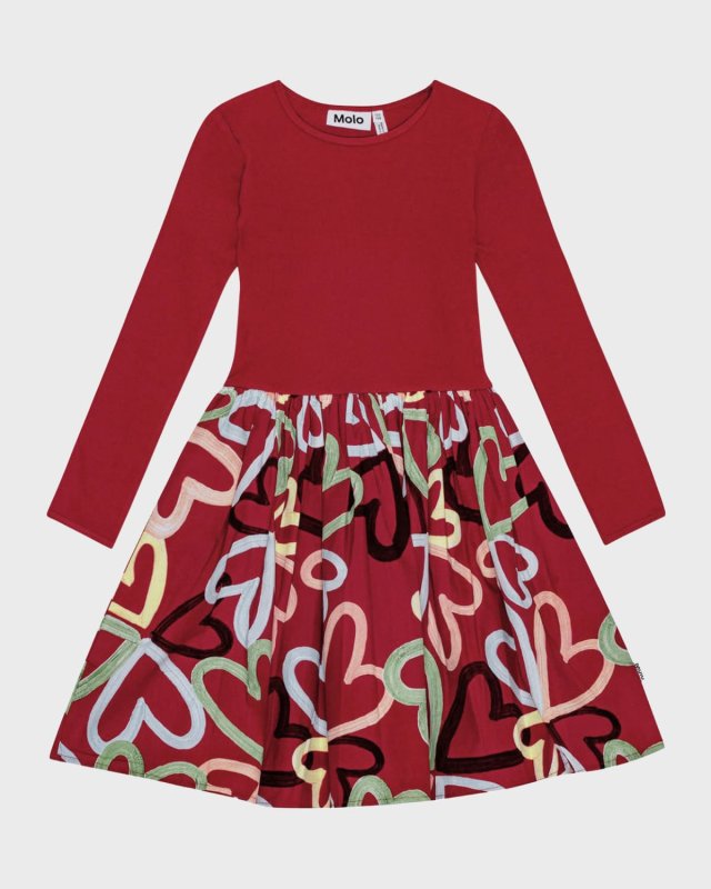 Girl's Casie Heart-Print Combo Dress, Size 7-12