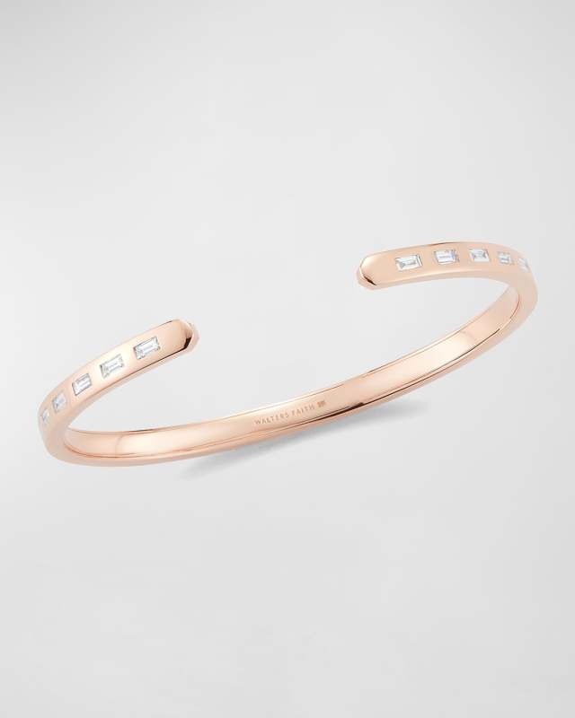 Ottoline Rose Gold Narrow Cuff with Gypsy-Set Baguette Diamonds