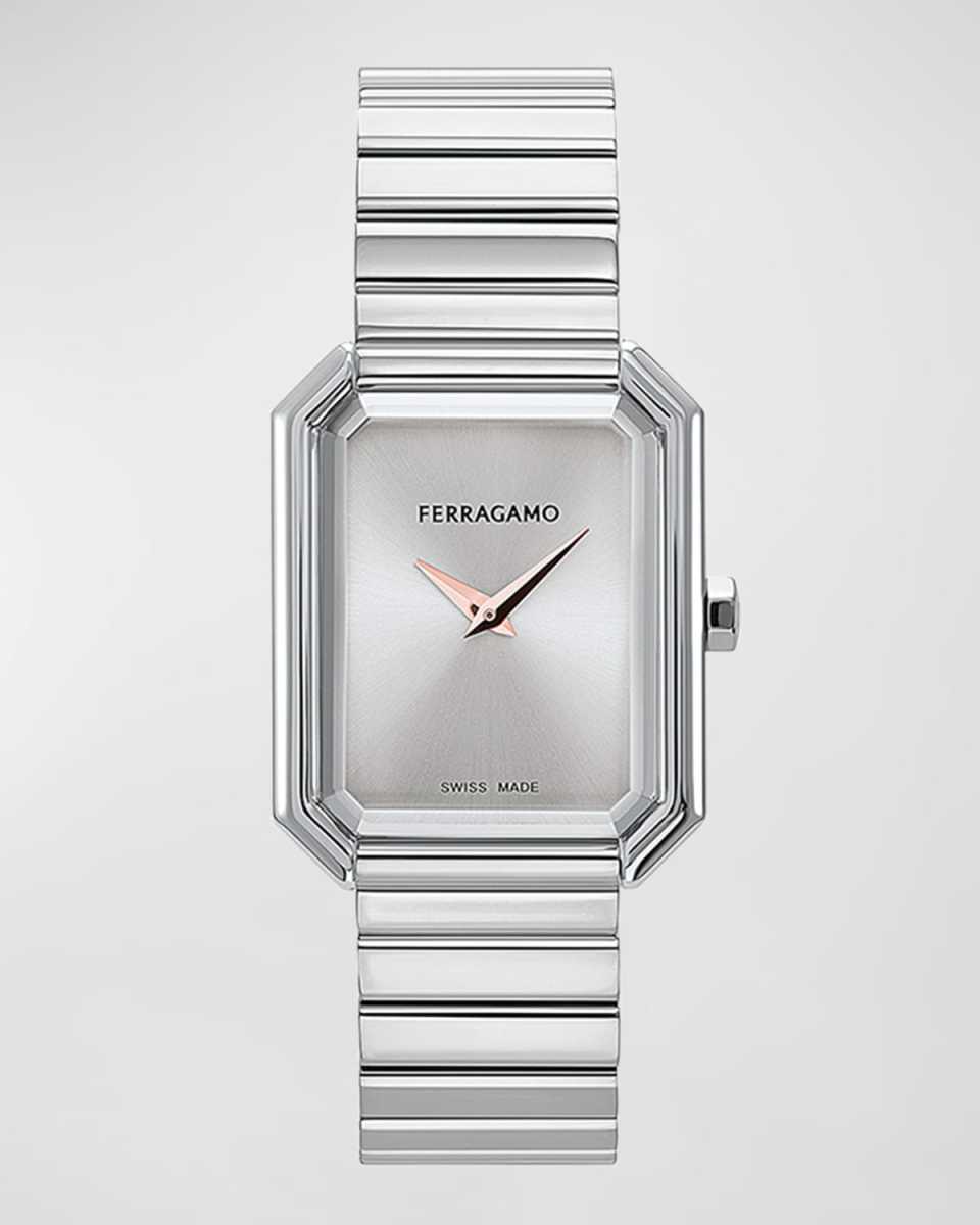 26.5x33.5mm Ferragamo Crystal Watch with Silver Dial, Stainless Steel