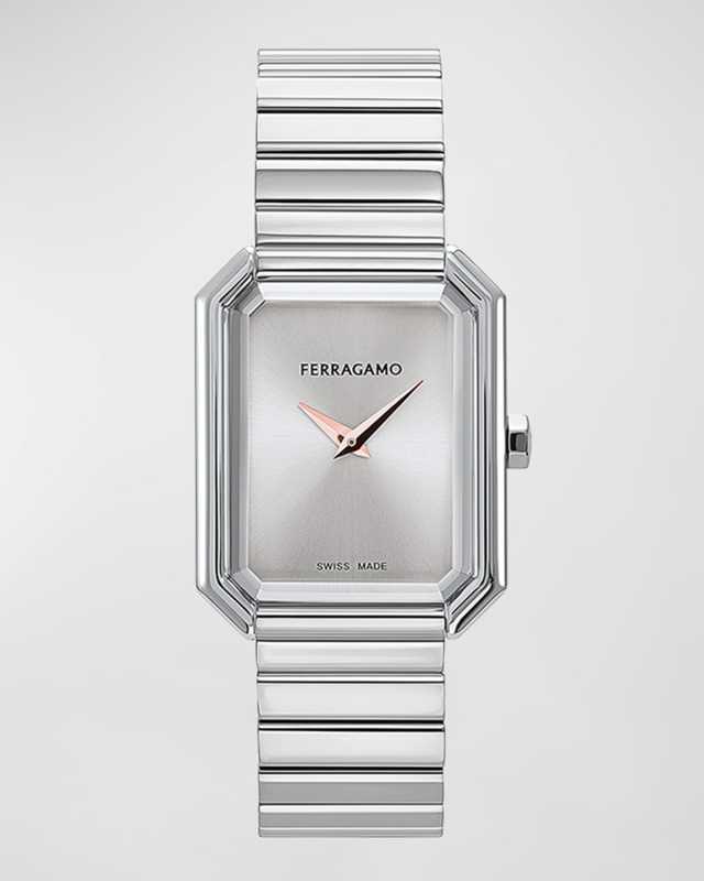 26.5x33.5mm Ferragamo Crystal Watch with Silver Dial, Stainless Steel