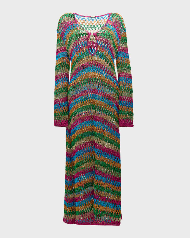 Ria Keyhole Crochet Stripe Long Dress