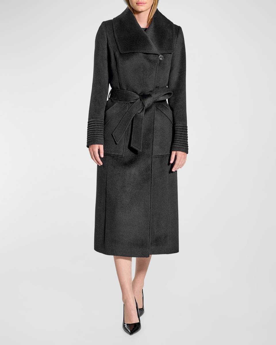Baby Alpaca Long Wide-Collar Wrap Coat