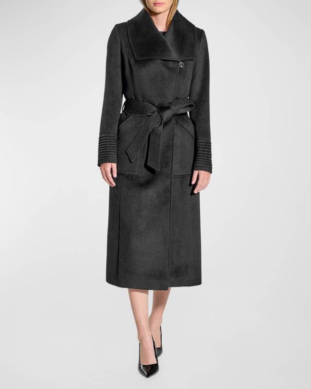 Baby Alpaca Long Wide-Collar Wrap Coat