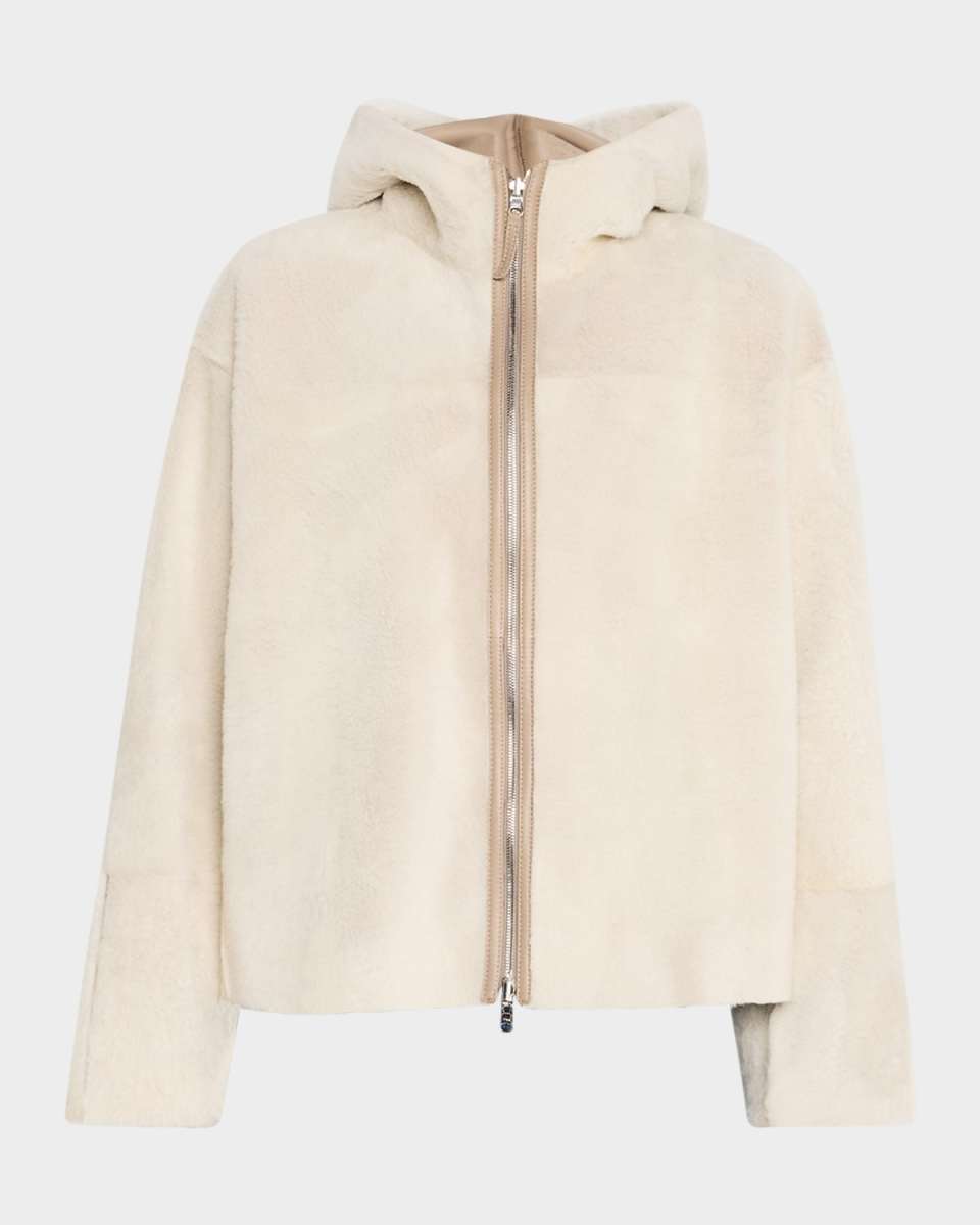 James Hooded Zip Shearling Jacket