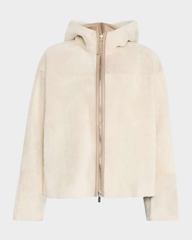 James Hooded Zip Shearling Jacket