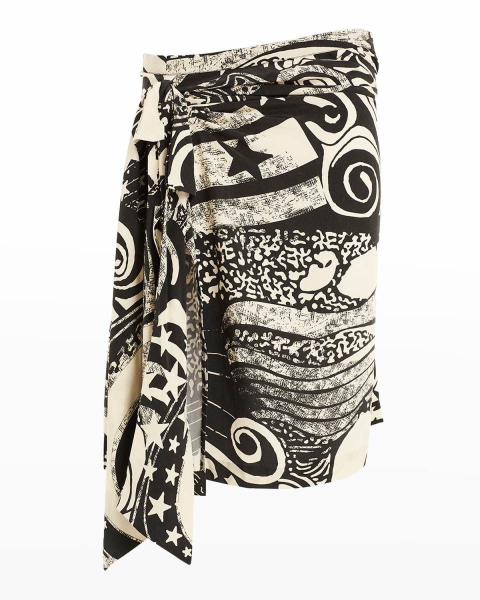 Joni Printed Knee-Length Silk Skirt