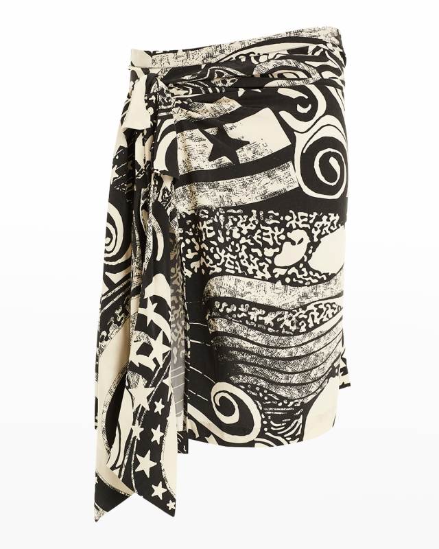Joni Printed Knee-Length Silk Skirt