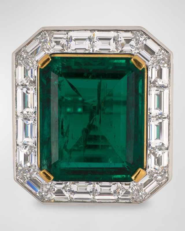 Estate 22K Yellow Gold and Platinum Emerald and Diamond Ring, Size 6.25