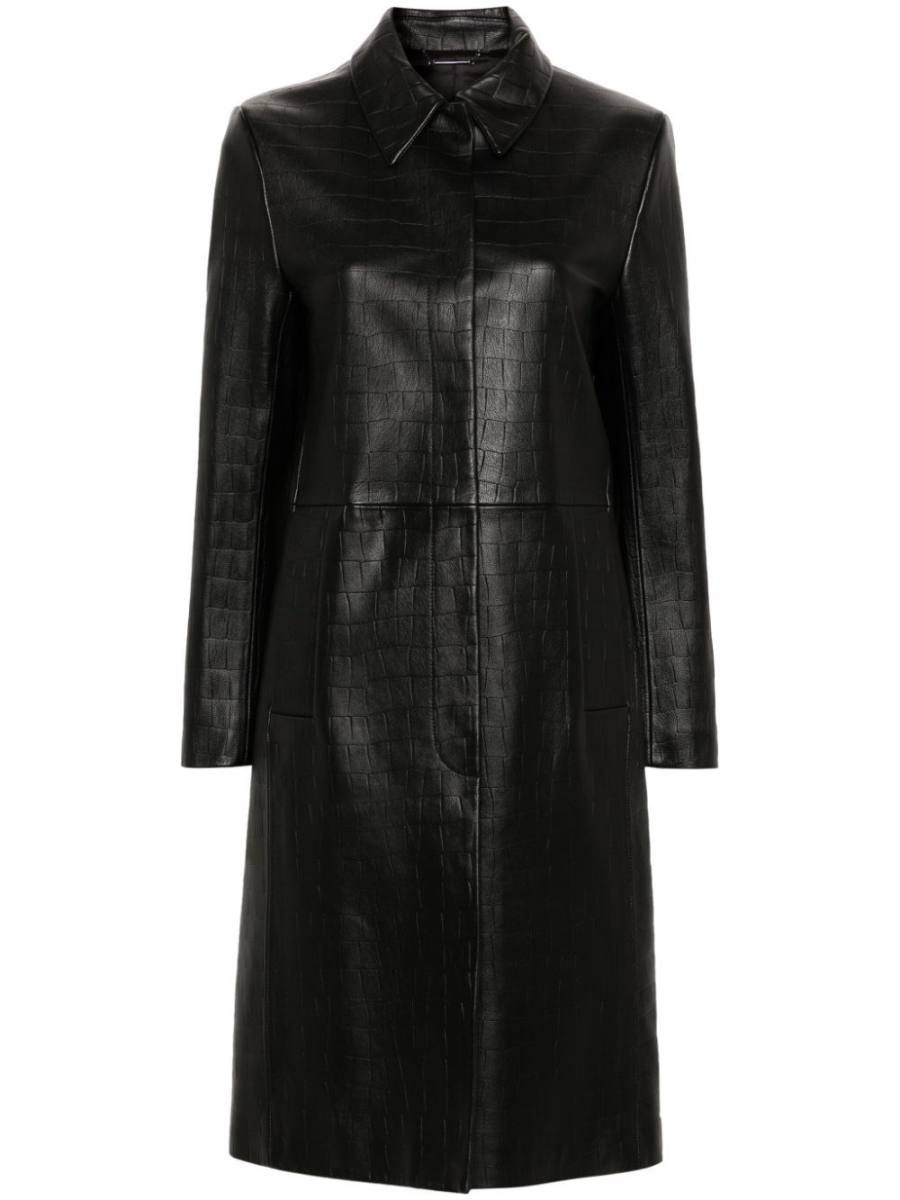 embossed-finish leather coat