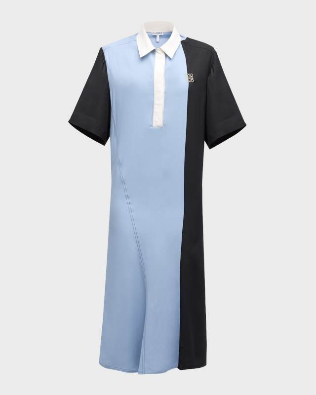 Colorblock Short-Sleeve Midi Polo Shirtdress
