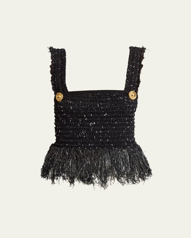 Fringe Tweed Peplum Bra Top