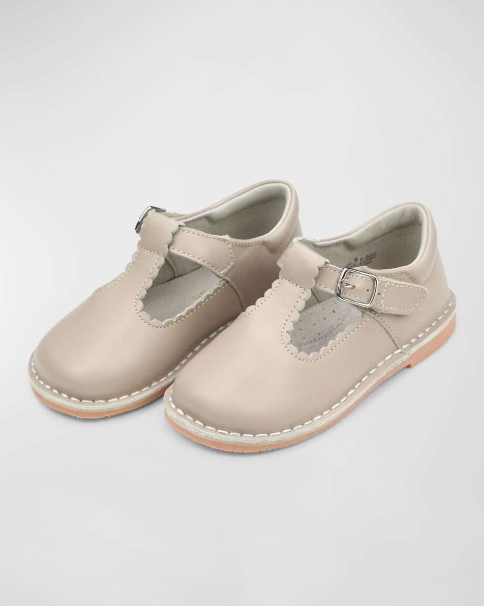 Girl's Selina Scalloped Leather T-Strap Mary Jane Flats, Baby/Toddler/