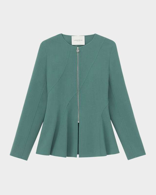 Seamed Flounce-Hem Wool Jacket