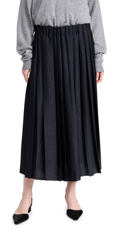 Tibi Feather Weight Pleated Pull On Skirt Navy