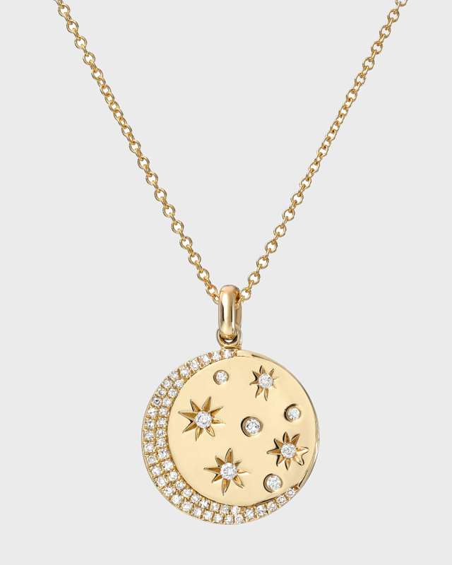 14k Gold Diamond 0.17ct Celestial Disc Necklace, 16"-18"