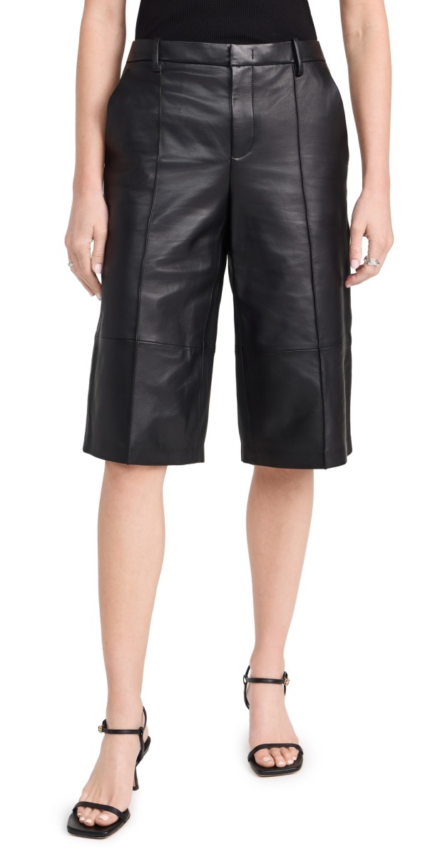 Vince Mid Rise Leather Long Shorts Black