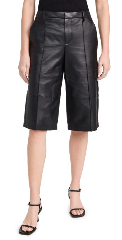 Vince Mid Rise Leather Long Shorts Black