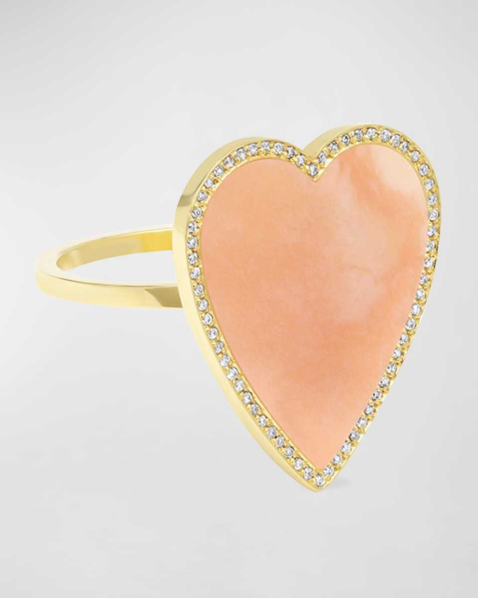 Pink Opal Diamond Heart Ring, Size 6.5