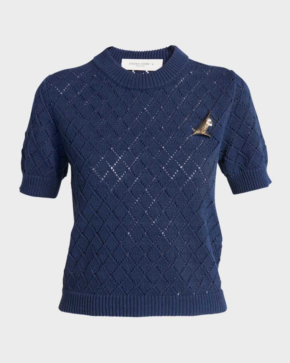 Journey Cropped Short-Sleeve Argyle Sweater