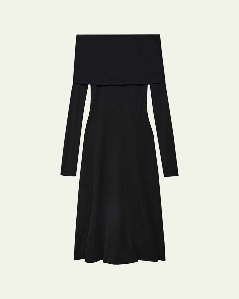 Long Shawl Off-Shoulder Wool Dress