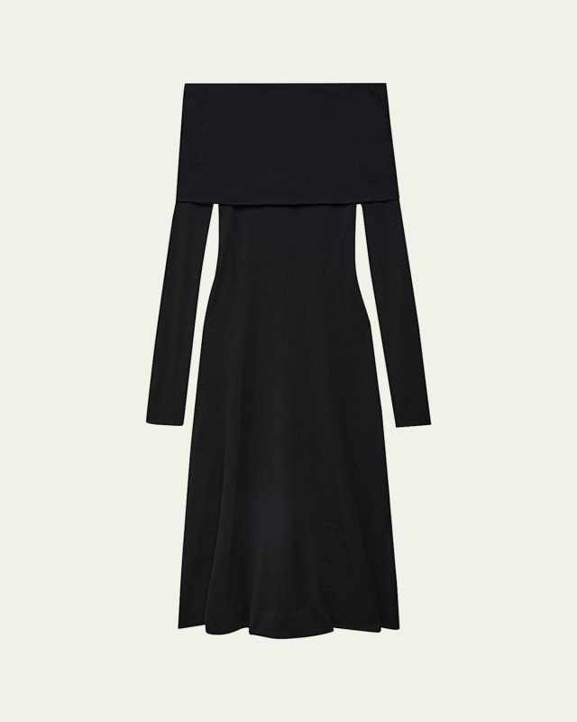 Long Shawl Off-Shoulder Wool Dress