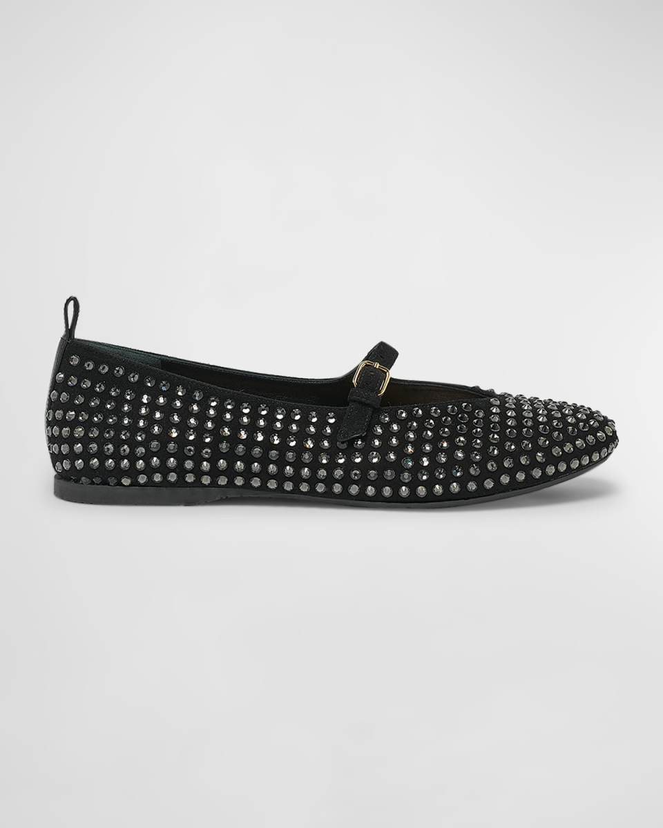 Strass Suede Mary Jane Ballerina Flats