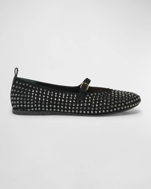 Strass Suede Mary Jane Ballerina Flats