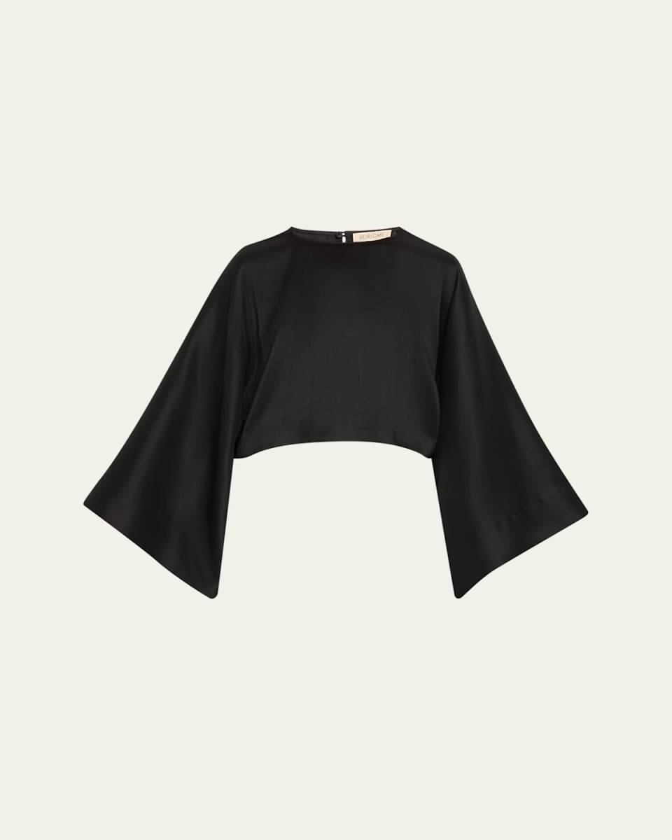 Eloisa Wide-Sleeve Cropped Silk Blous