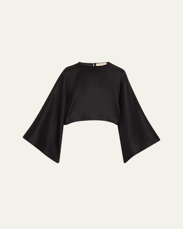 Eloisa Wide-Sleeve Cropped Silk Blous