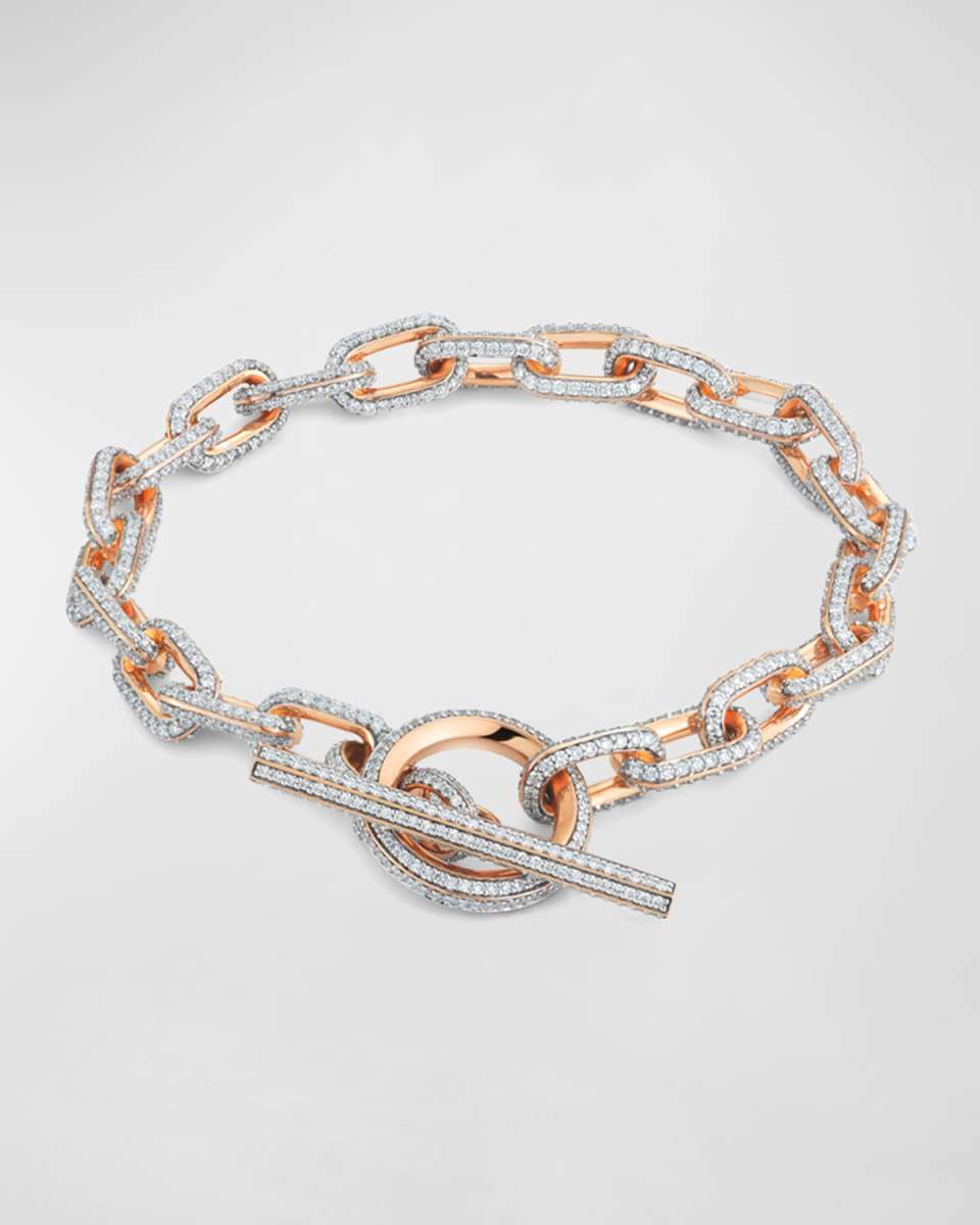 18K Rose Gold All Diamond Chain Link Toggle Bracelet