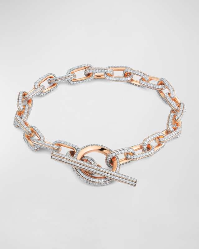 18K Rose Gold All Diamond Chain Link Toggle Bracelet