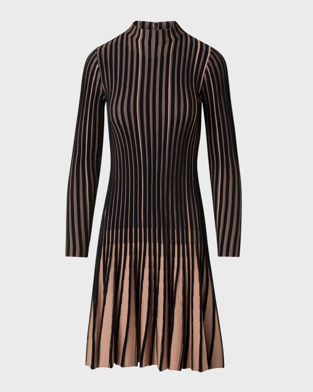 Ribbed Fit-Flare Wool Dress