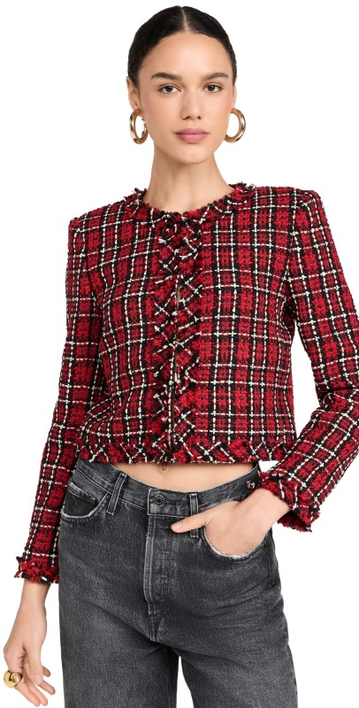 alice + olivia Kidman Jacket Schoolgirl Plaid Bright Ruby