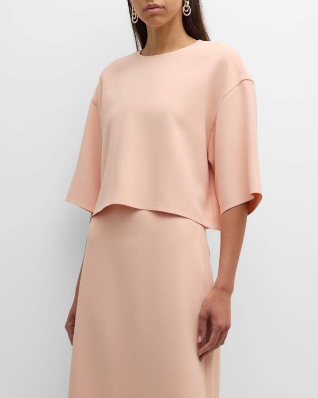 Viscose-Silk Drop-Shoulder Crewneck Blouse