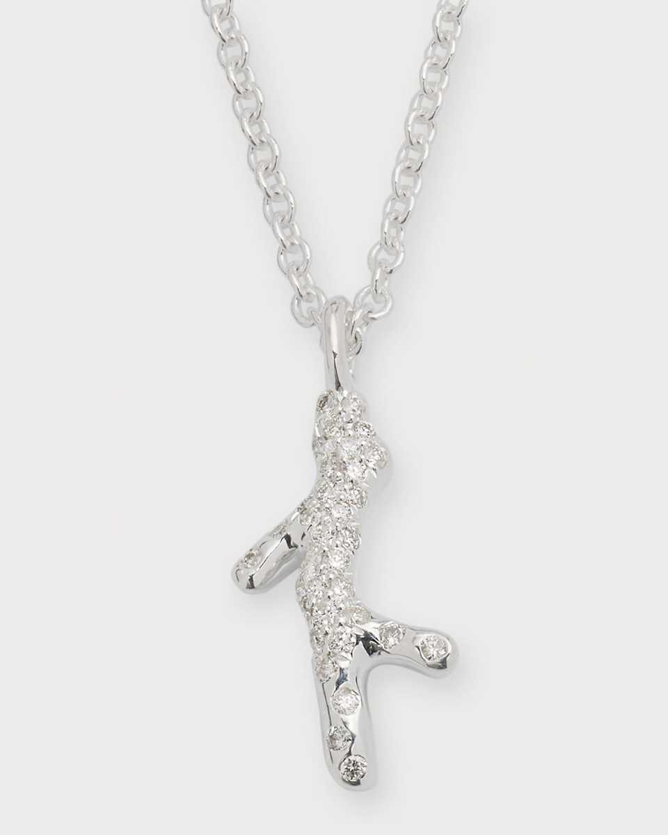 Mini Reef Branch Pendant Necklace in Sterling Silver with Diamonds