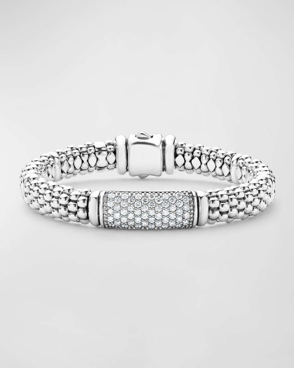 Pavé Diamond and Sterling Silver Caviar Bead 9mm Rope Bracelet