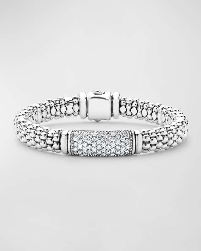 Pavé Diamond and Sterling Silver Caviar Bead 9mm Rope Bracelet