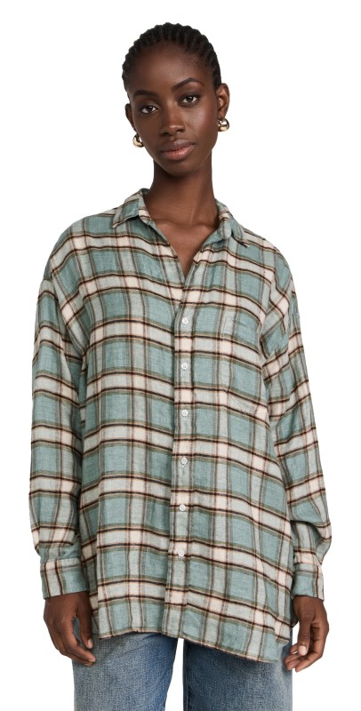 Frank & Eileen Oversized Button-Up Shirt Green, Sand, Black Plaid