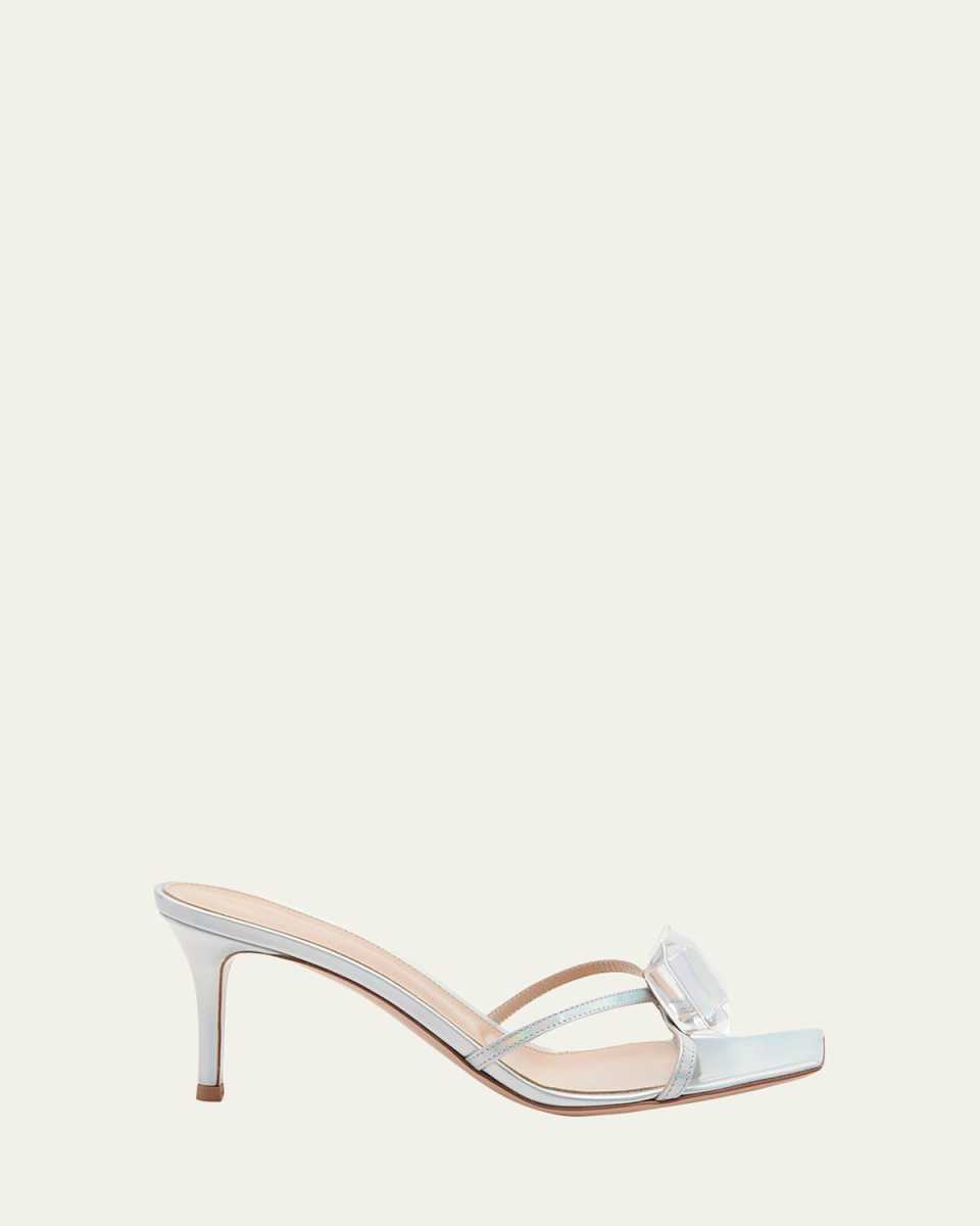 70mm Jewel Iridescent Leather Mule Sandals