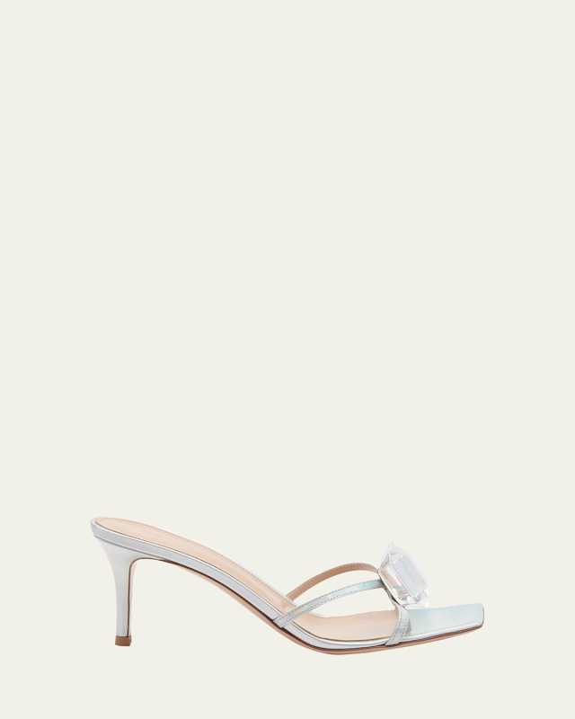 70mm Jewel Iridescent Leather Mule Sandals