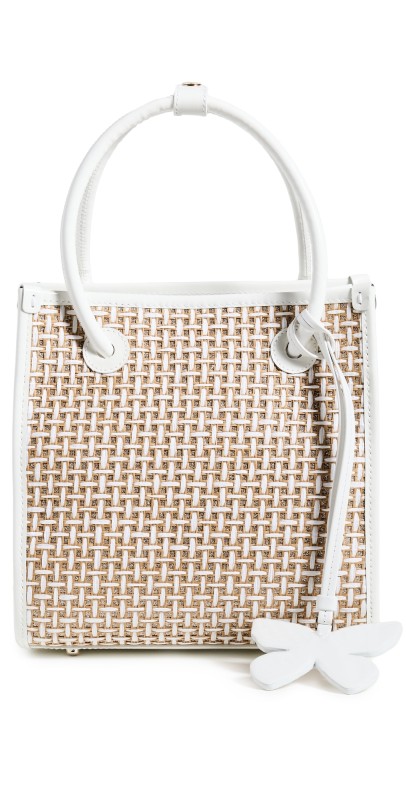 Sophia Webster Capri Mini Raffia Tote White & Glitter Raffia