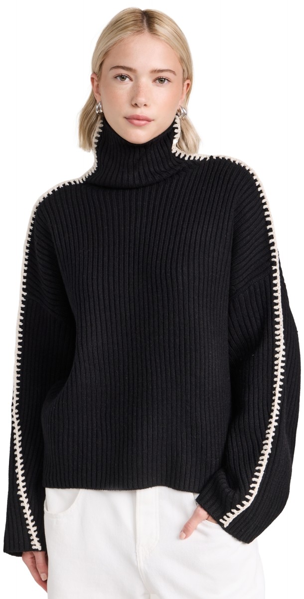 rag & bone Ingrid Rib Turtleneck JETBLK